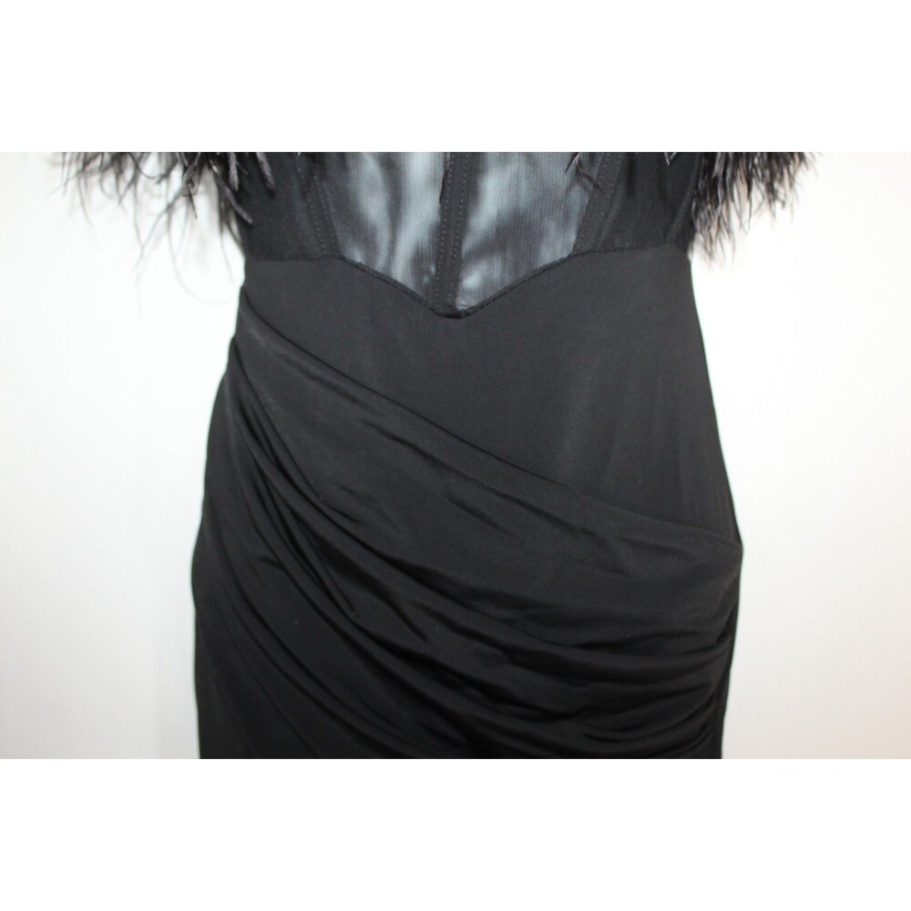 Dear Moon women's black formal gown size 1 stretch feather neckline corset ruche - Picture 9 of 15